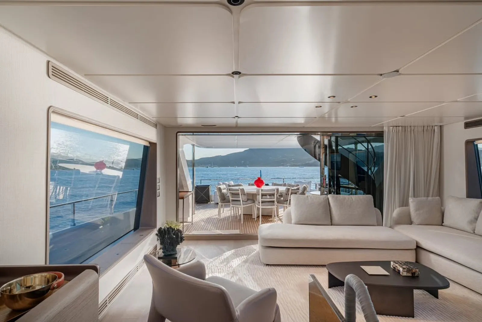 Elegant main salon of yacht Twins available for charter 